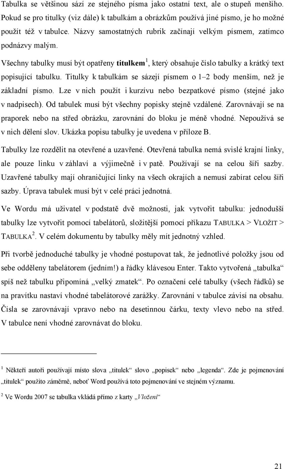 Titulky k tabulkám se sázejí písmem o 1 2 body menším, než je základní písmo. Lze v nich použít i kurzívu nebo bezpatkové písmo (stejné jako v nadpisech).