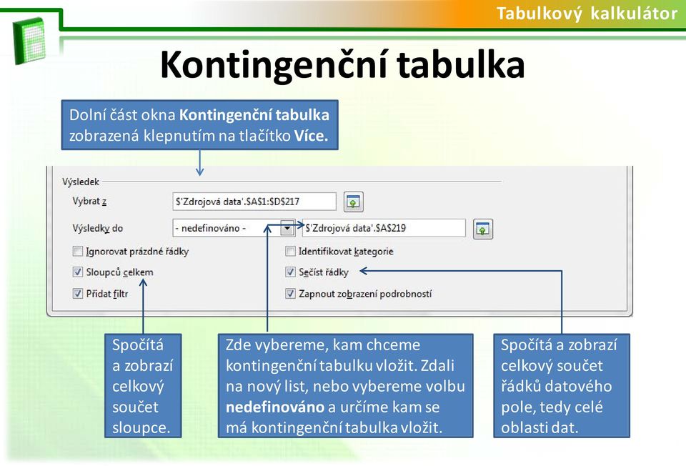 Zde vybereme, kam chceme kontingenční tabulku vložit.