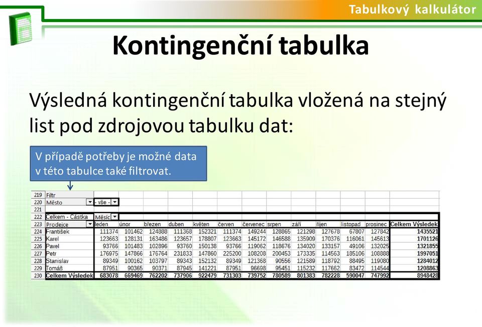 zdrojovou tabulku dat: V případě