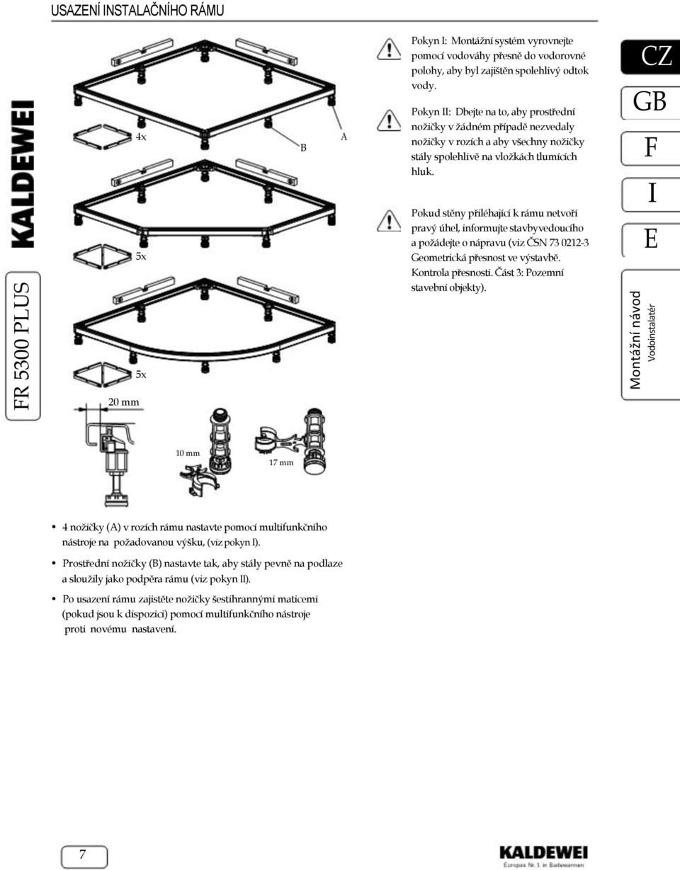 Pokud stěny přiléhající k rámu netvoří pravý úhel, informujte stavbyvedoucího a požádejte o nápravu (viz ČSN 73 0212-3 Geometrická přesnost ve výstavbě. Kontrola přesnosti.