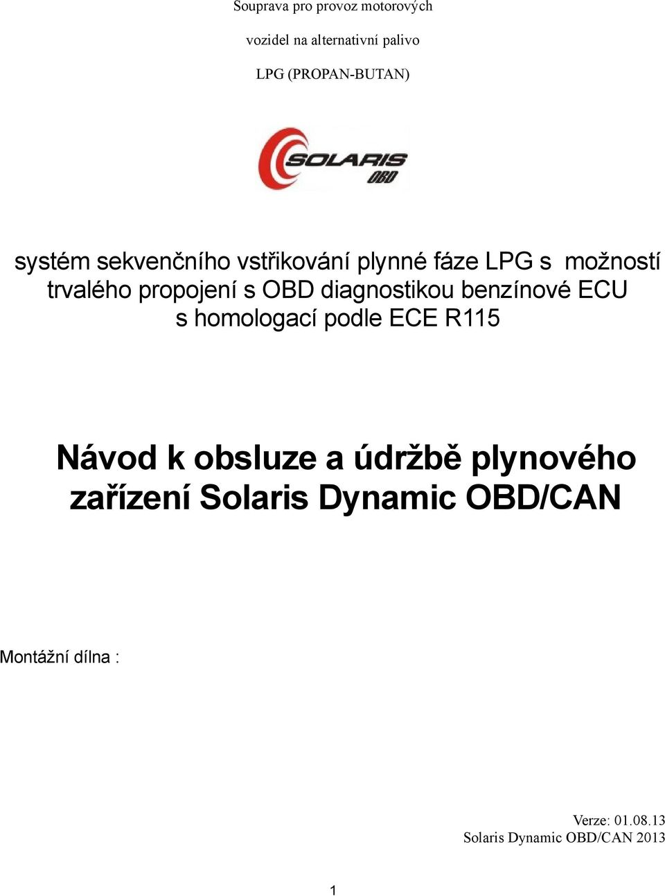 Návod k obsluze a údržbě plynového zařízení Solaris Dynamic OBD/CAN - PDF  Stažení zdarma