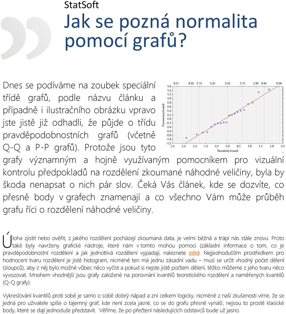 grafů). Protože jsou tyto grafy významným a hojně využívaným pomocníkem pro vizuální kontrolu předpokladů na rozdělení zkoumané náhodné veličiny, byla by škoda nenapsat o nich pár slov.