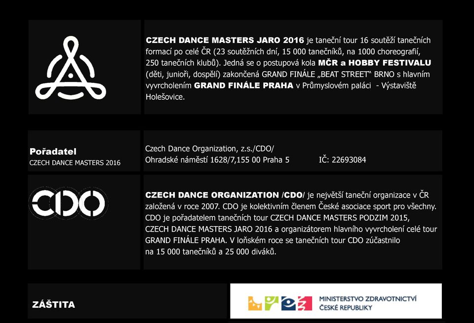 Pořadatel CZECH DANCE MASTERS 2016 Czech Dance Organization, z.s.