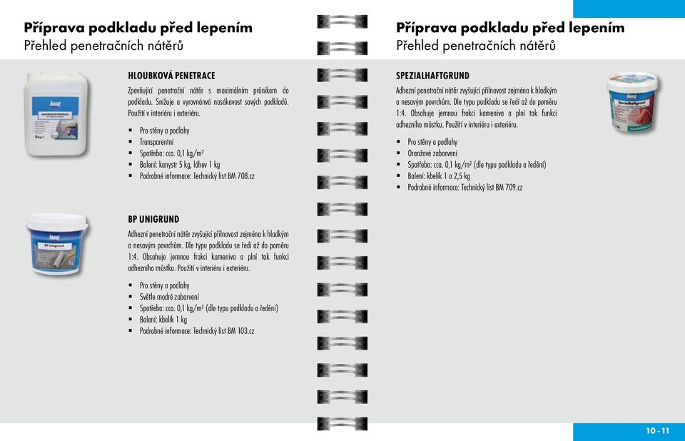 cz Příprava podkladu před lepením Přehled penetračních nátěrů SPEZIALHAFTGRUND Adhezní penetrační nátěr zvyšující přilnavost zejména k hladkým a nesavým povrchům.