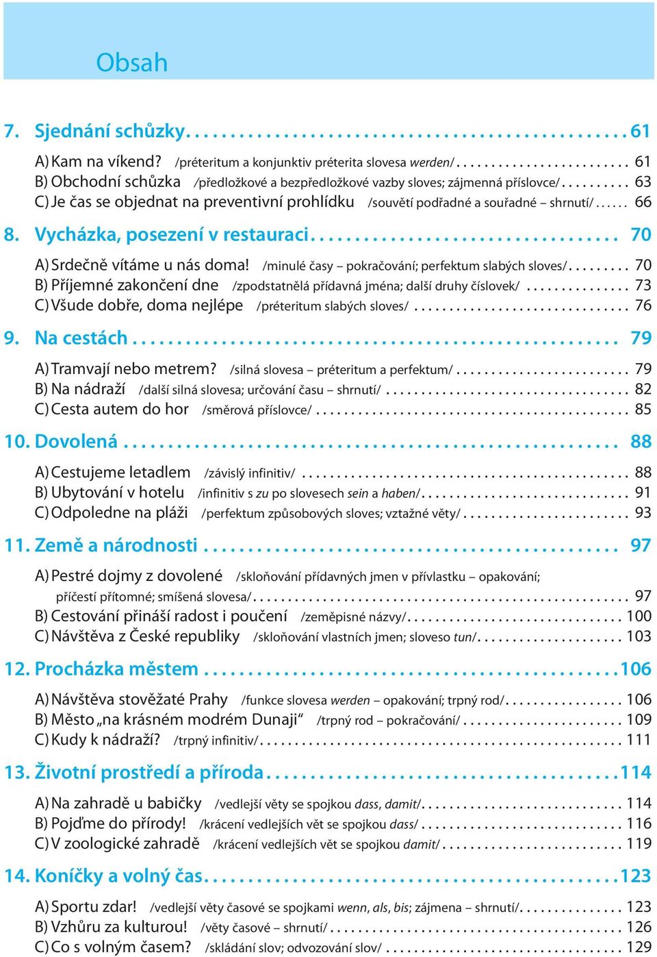 ......... 63 C) Je čas se objednat na preventivní prohlídku /souvětí podřadné a souřadné shrnutí/...... 66 8. Vycházka, posezení v restauraci................................... 70 A) Srdečně vítáme u nás doma!