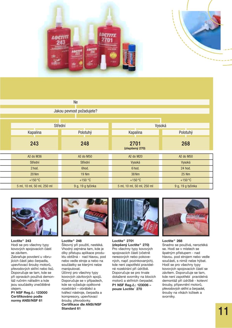 20 Nm 19 Nm 38 Nm 25 Nm +150 C +150 C +150 C +150 C 5 ml, 10 ml, 50 ml, 250 ml 9 g, 19 g tyčinka 5 ml, 10 ml, 50 ml, 250 ml 9 g, 19 g tyčinka Loctite 243 Hodí se pro všechny typy kovových spojovacích