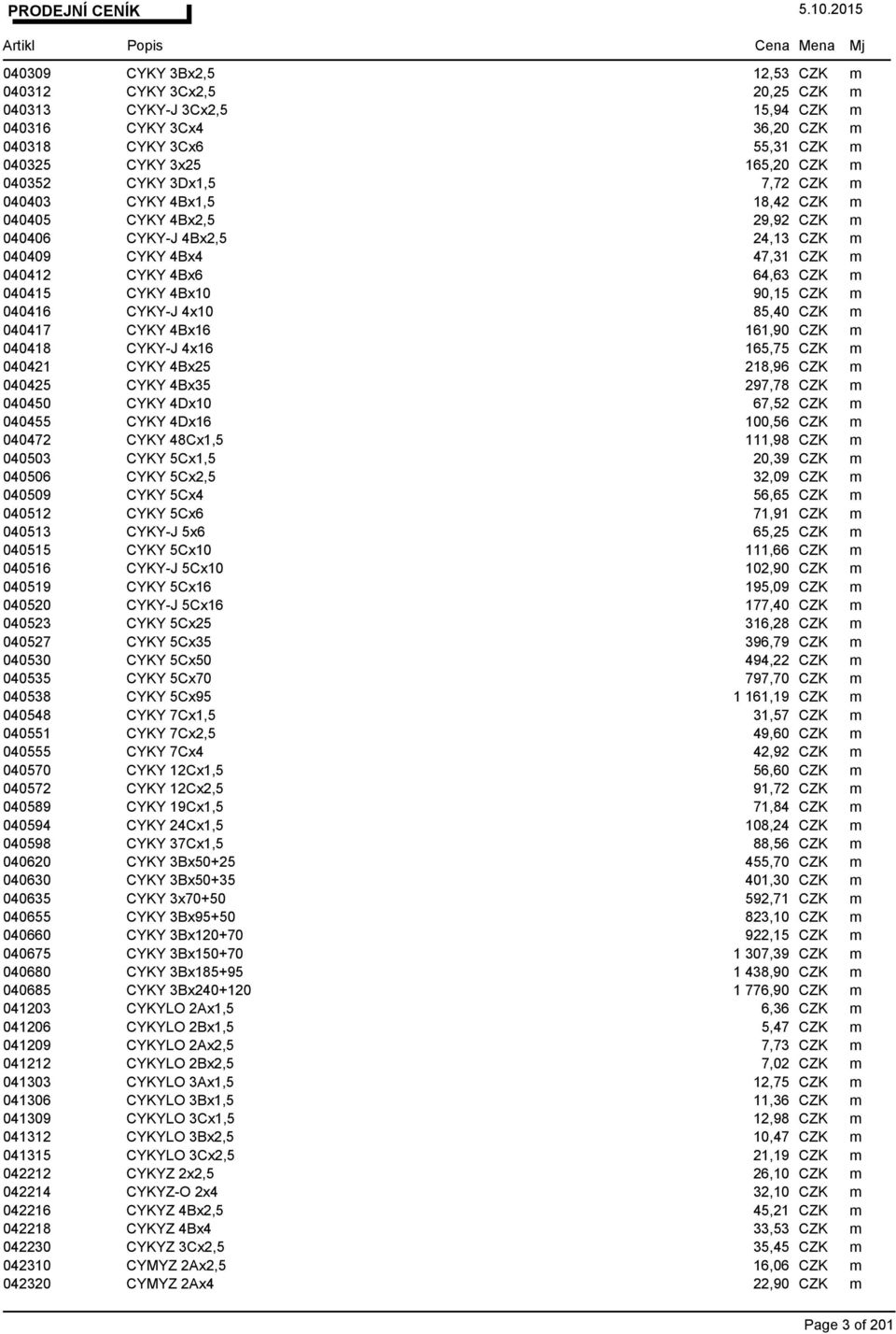 m 040416 CYKY-J 4x10 85,40 CZK m 040417 CYKY 4Bx16 161,90 CZK m 040418 CYKY-J 4x16 165,75 CZK m 040421 CYKY 4Bx25 218,96 CZK m 040425 CYKY 4Bx35 297,78 CZK m 040450 CYKY 4Dx10 67,52 CZK m 040455 CYKY