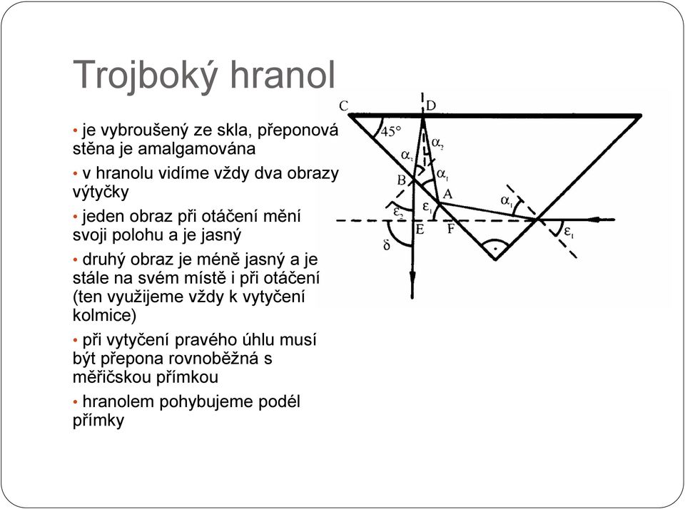 jasný a je stále na svém místě i při otáčení (ten využijeme vždy k vytyčení kolmice) při