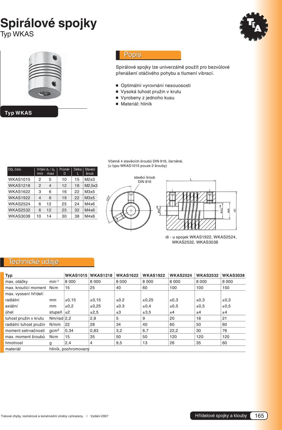 číslo Vrtání d 1 / d 2 Průměr Délka Stavěcí min max D L šroub WKAS1015 2 5 10 15 M2x3 WKAS1218 2 4 12 18 M2,5x3 WKAS1622 3 6 16 22 M3x5 WKAS1922 4 6 19 22 M3x5 WKAS2524 6 12 25 24 M4x6 WKAS2532 6 12