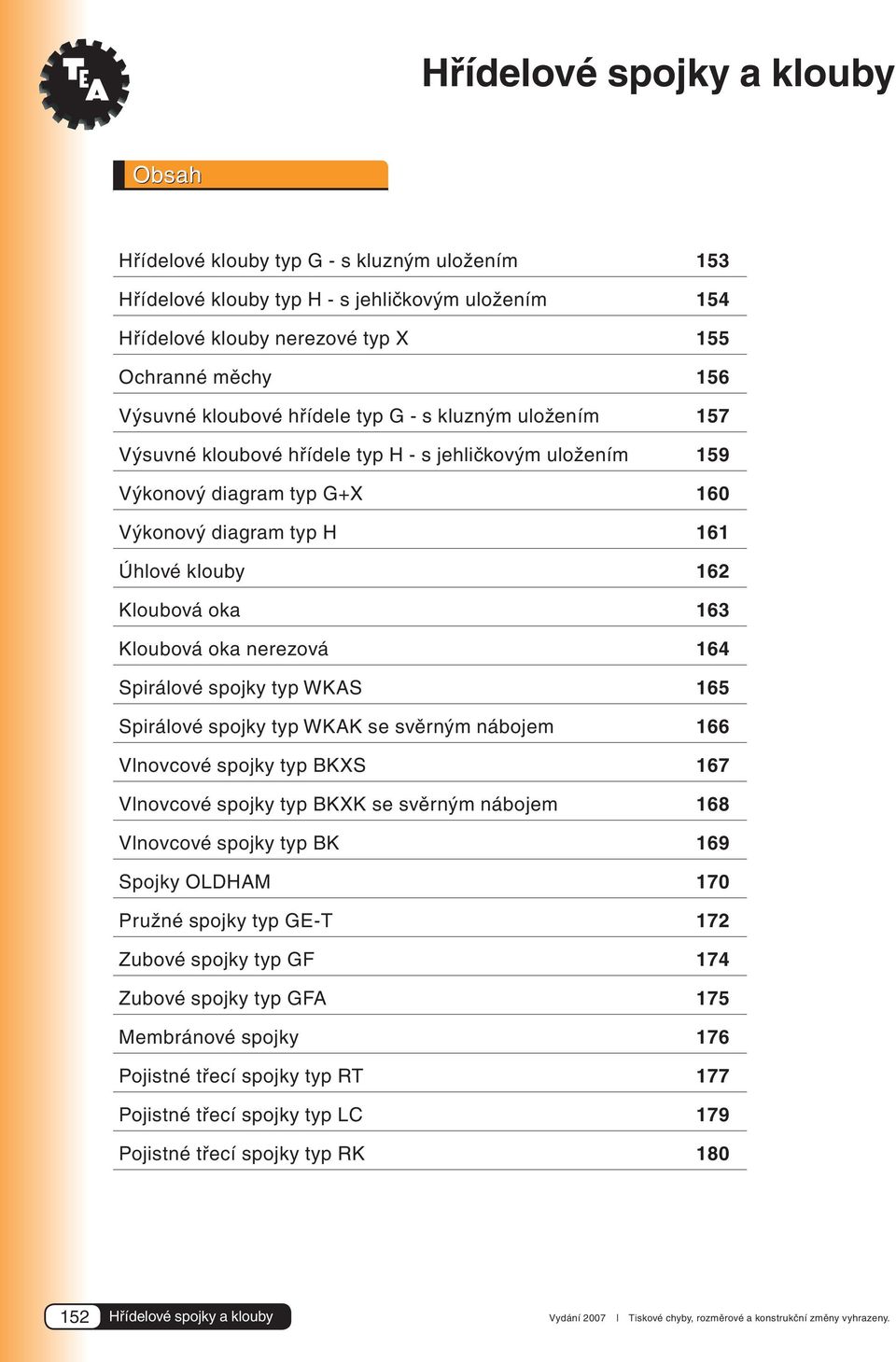 Kloubová oka nerezová 164 Spirálové spojky typ WKAS 165 Spirálové spojky typ WKAK se svěrným nábojem 166 Vlnovcové spojky typ BKXS 167 Vlnovcové spojky typ BKXK se svěrným nábojem 168 Vlnovcové