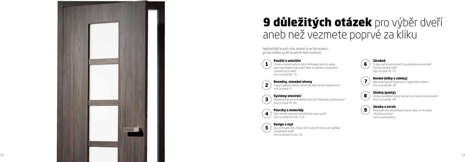 Rozměry, stavební otvory Z jakých velikostí můžete vybírat? Jak velký má být stavební otvor? Více na straně 77. Systémy otevírání Klasické otočné, posuvné, skládací nebo jiné?