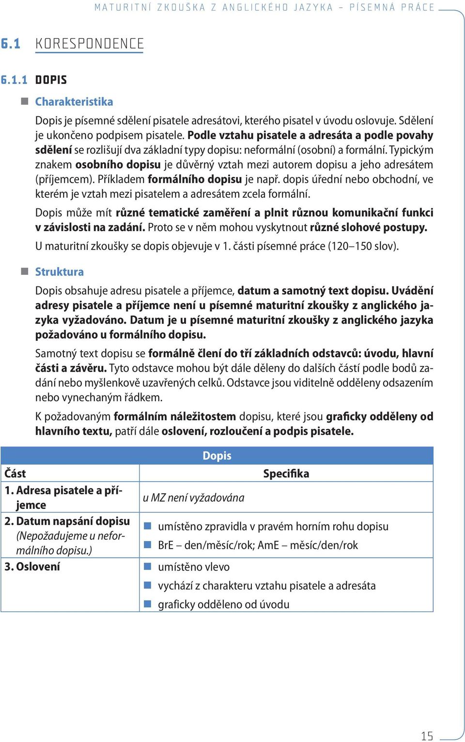 Typickým znakem osobního dopisu je důvěrný vztah mezi autorem dopisu a jeho adresátem (příjemcem). Příkladem formálního dopisu je např.