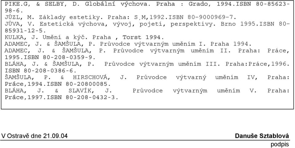 ADAMEC, J. & ŠAMŠULA, P. Průvodce výtvarným uměním II. Praha: Práce, 1995.ISBN 80-208-0359-9. BLÁHA, J. & ŠAMŠULA, P. Průvodce výtvarným uměním III. Praha:Práce,1996. ISBN 80-208-0386-6.