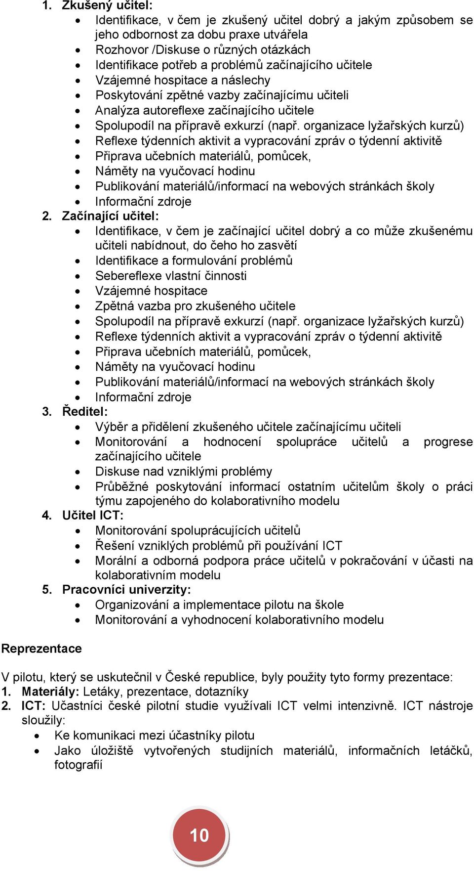 organizace lyžařských kurzů) Reflexe týdenních aktivit a vypracování zpráv o týdenní aktivitě Připrava učebních materiálů, pomůcek, Náměty na vyučovací hodinu Publikování materiálů/informací na