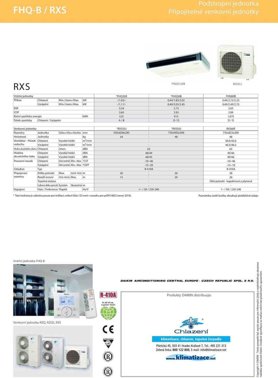 89 525 915 1,075 Štítek spotřeby Chlazení / Vytápění A / B D / D D / D Venkovní jednotky *RXS35J *RXS50J RXS60F 550x828x285 735x903x300 735x825x300 34 48 48 Ventilátor Průtok Chlazení Vysoké/nízké