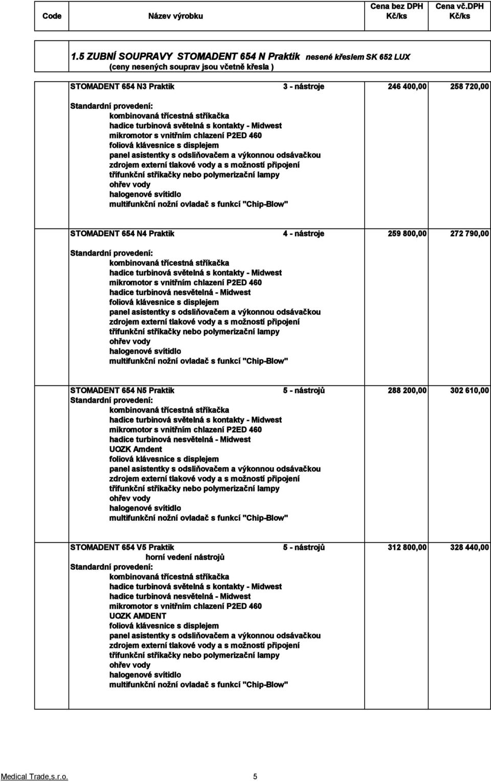asistentky s em a výkonnou odsávačkou STOMADENT 654 N5 Praktik 5 - nástrojů 288 200,00 302 610,00 panel asistentky s em a výkonnou odsávačkou