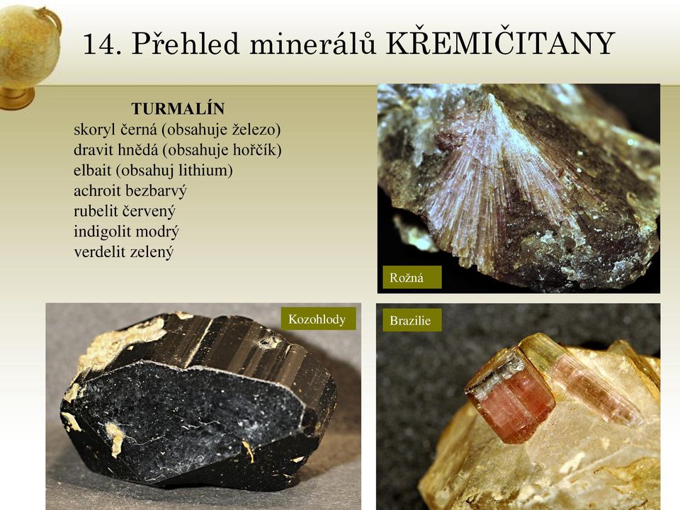 lithium) achroit bezbarvý rubelit červený