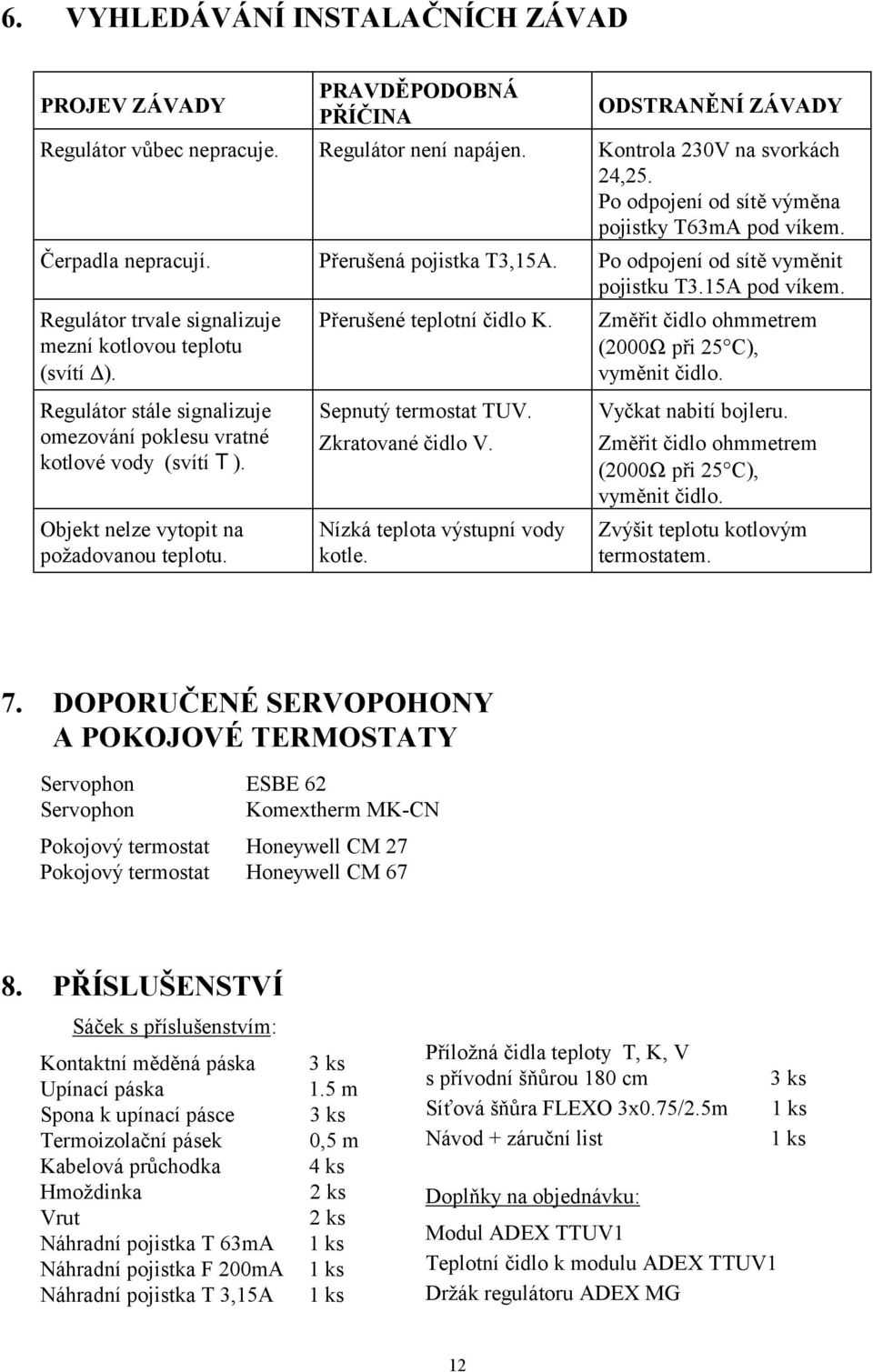 Regulátor trvale signalizuje mezní kotlovou teplotu (svítí ). Regulátor stále signalizuje omezování poklesu vratné kotlové vody (svítí T). Objekt nelze vytopit na požadovanou teplotu.