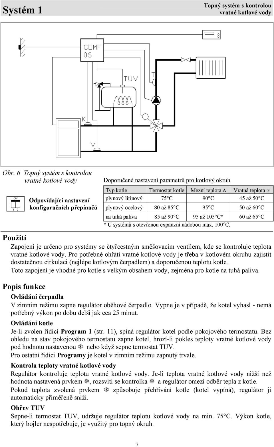 teplota! plynový litinový 75 C 90 C 45 až 50 C plynový ocelový 80 až 85 C 95 C 50 až 60 C na tuhá paliva 85 až 90 C 95 až 105 C* 60 až 65 C * U systémů s otevřenou expanzní nádobou max. 100 C.