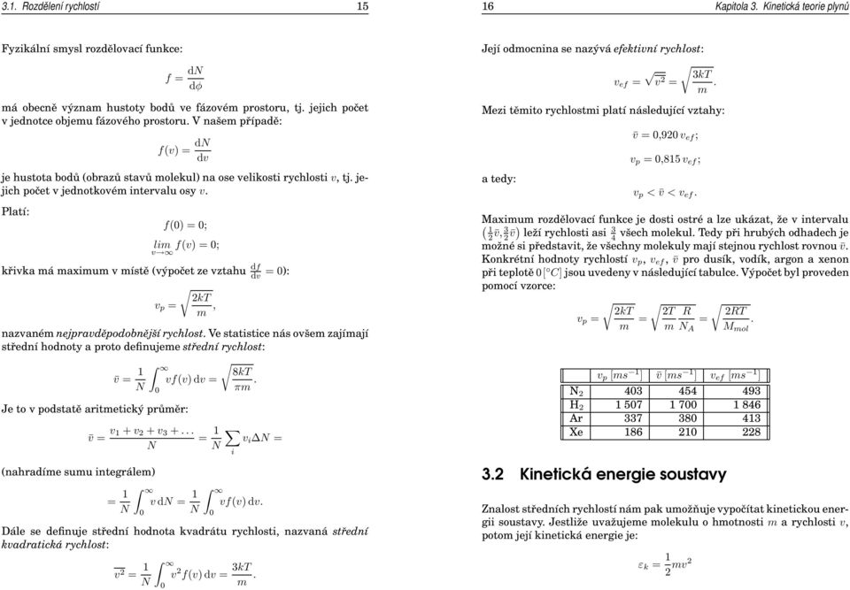 Platí: f(0 = 0; lim f( = 0; křika má maximum místě (ýpočet ze ztahu df d = 0: kt p = m, nazaném nejpraděpodobnější rychlost.