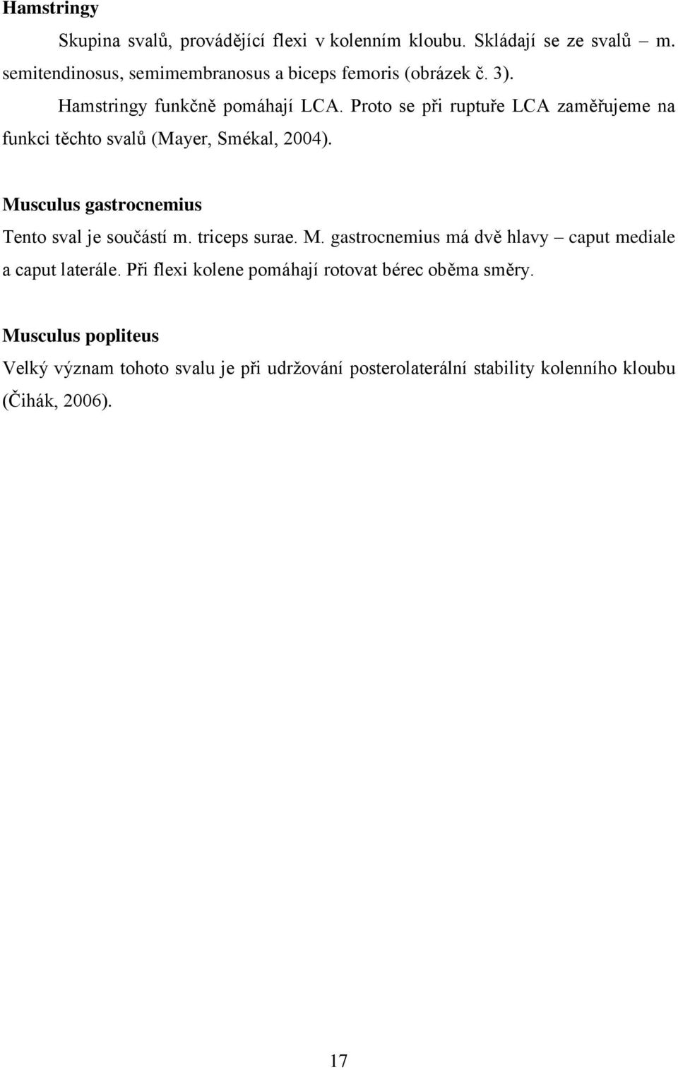 Proto se při ruptuře LCA zaměřujeme na funkci těchto svalů (Mayer, Smékal, 2004). Musculus gastrocnemius Tento sval je součástí m.