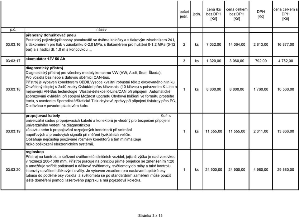 .. 2 ks 7 032,00 14 064,00 2 813,00 16 877,00 03:03:17 03:03:18 03:03:19 03:03:20 akumulátor 12V 56 Ah diagnostický přístroj Diagnostický přístroj pro všechny modely koncernu VW (VW, Audi, Seat, Škoda).