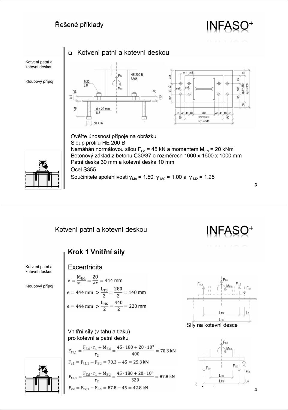 kotevní deska 10 mm Ocel S355 Součinitele spolehlivosti γ Mc = 1.50; γ M0 = 1.00 a γ M2 =1.