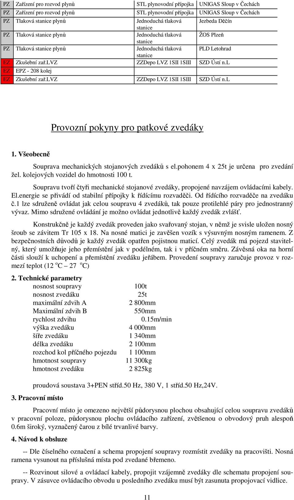 lvz ZZDepo LVZ 1SII 1SIII SZD Ústí n.l EZ EPZ - 208 kolej EZ Zkušební zař.lvz ZZDepo LVZ 1SII 1SIII SZD Ústí n.l Provozní pokyny pro patkové zvedáky 1.