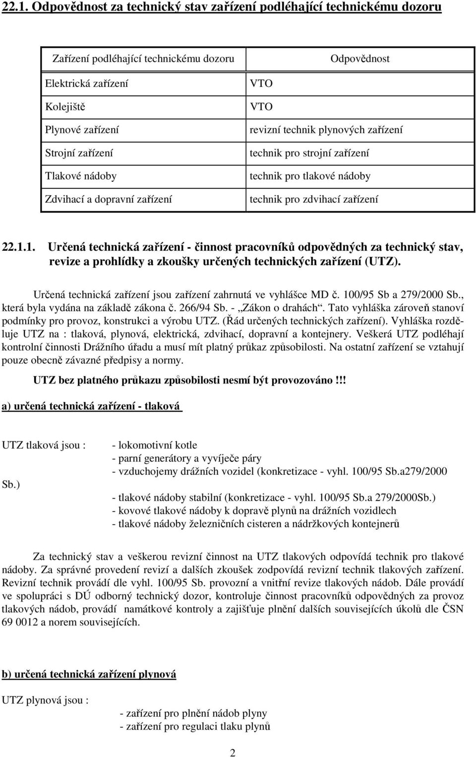 1. Určená technická zařízení - činnost pracovníků odpovědných za technický stav, revize a prohlídky a zkoušky určených technických zařízení (UTZ).