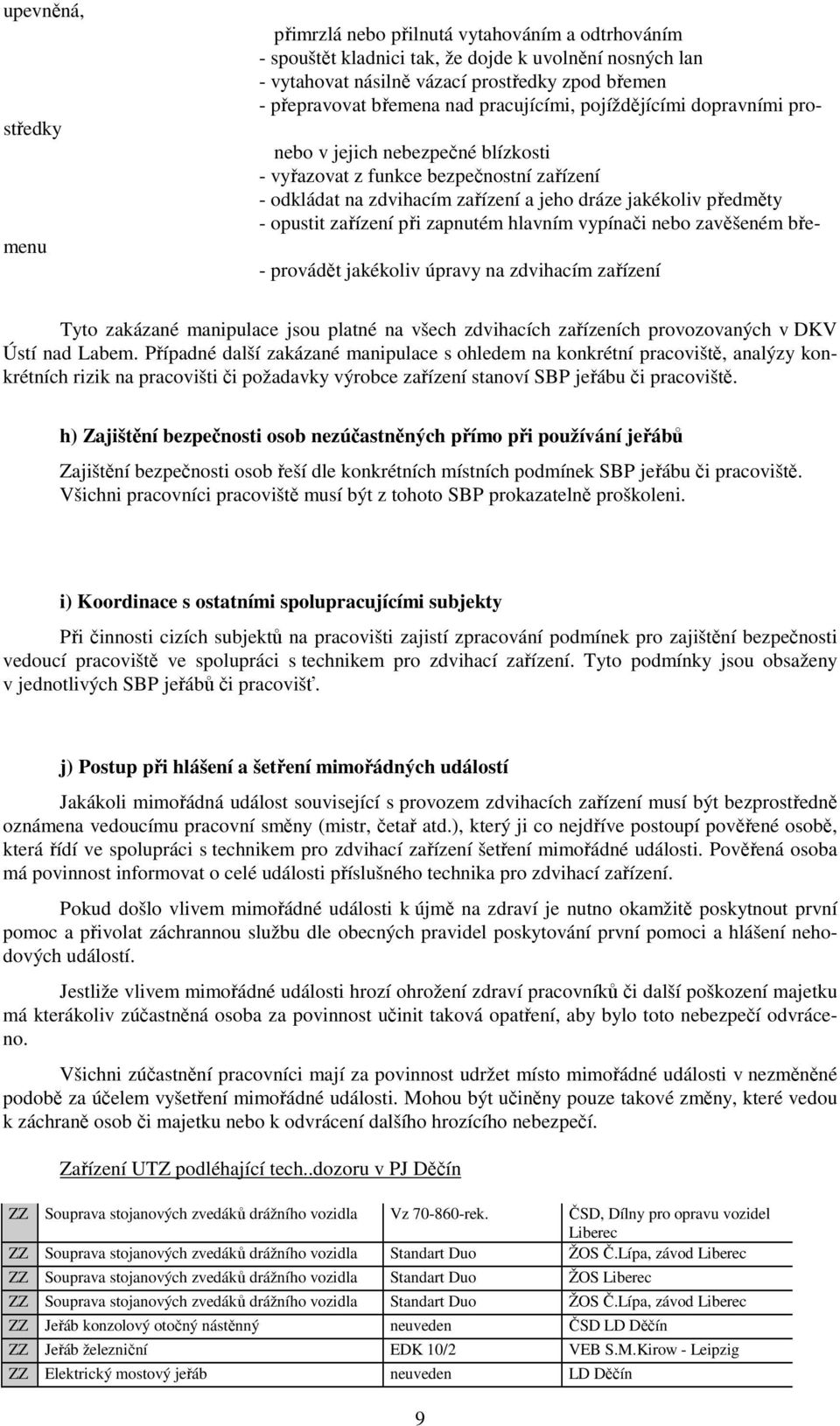opustit zařízení při zapnutém hlavním vypínači nebo zavěšeném břemenu - provádět jakékoliv úpravy na zdvihacím zařízení Tyto zakázané manipulace jsou platné na všech zdvihacích zařízeních