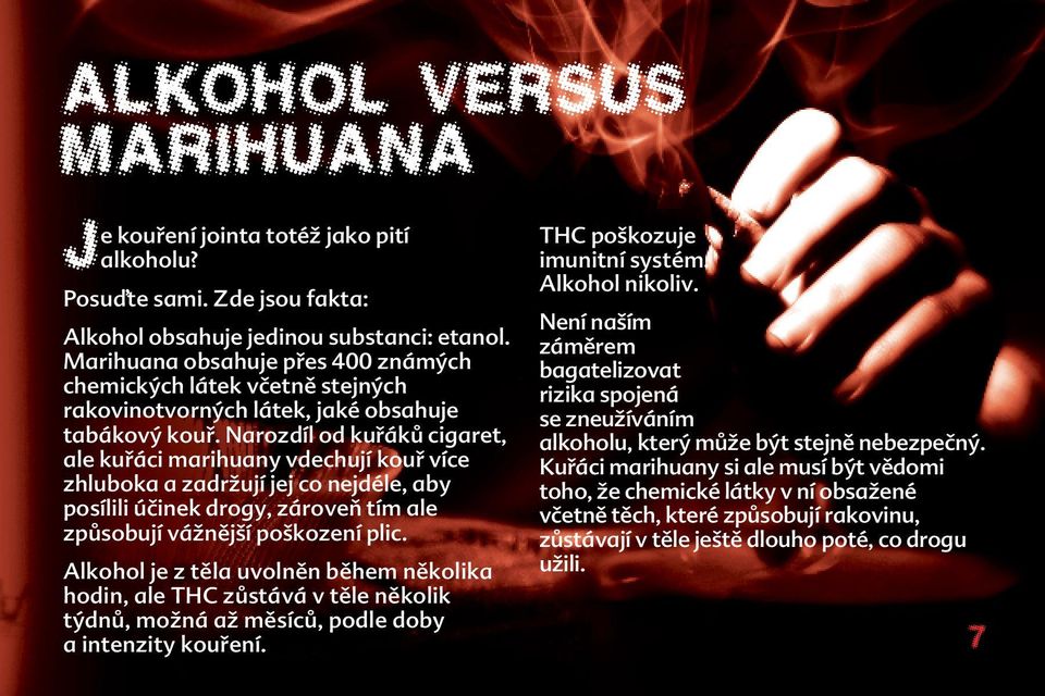 Narozdíl od kuřáků cigaret, ale kuřáci marihuany vdechují kouř více zhluboka a zadržují jej co nejdéle, aby posílili účinek drogy, zároveň tím ale způsobují vážnější poškození plic.