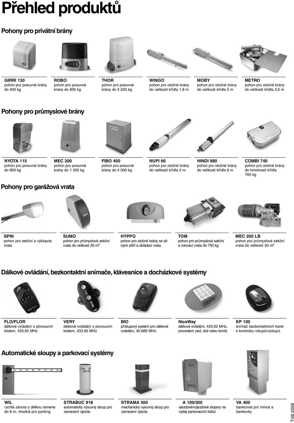 kg MEC 200 pohon pro posuvné brány do 1 200 kg FIBO 400 pohon pro posuvné brány do 4 000 kg NUPI 66 pohon pro otočné brány do velikosti křídla 2 m HINDI 880 pohon pro otočné brány do velikosti křídla