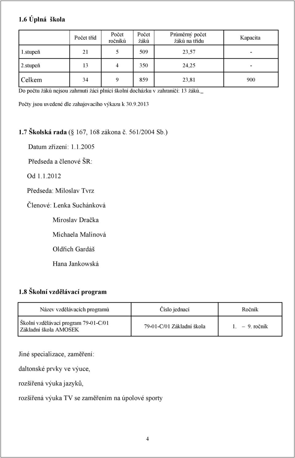 7 Školská rada ( 167, 168 zákona č. 561/2004 Sb.) Datum zřízení: 1.1.2005 Předseda a členové ŠR: Od 1.1.2012 Předseda: Miloslav Tvrz Členové: Lenka Suchánková Miroslav Dračka Michaela Malinová Oldřich Gardáš Hana Jankowská 1.