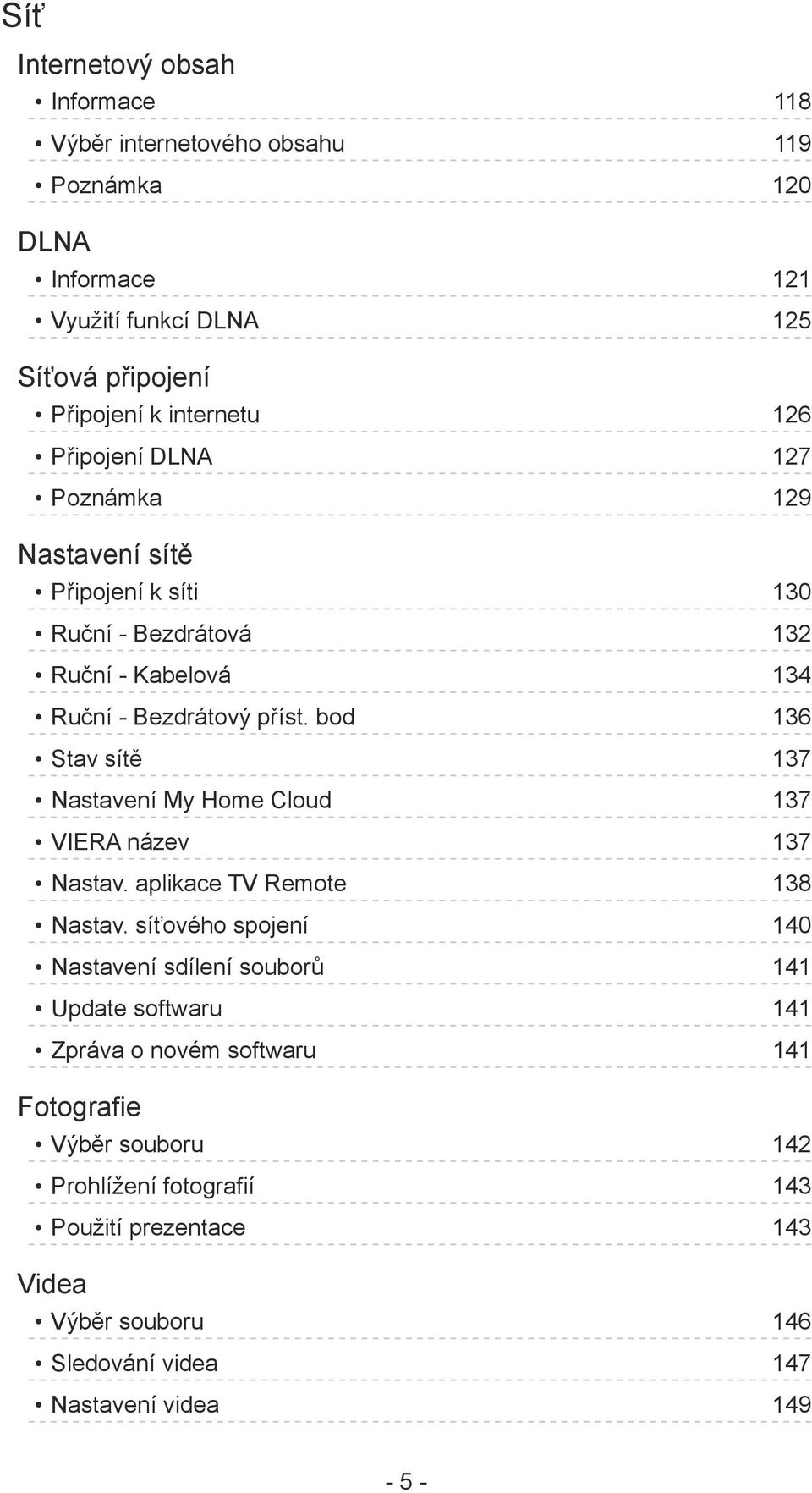 bod 136 Stav sítě 137 Nastavení My Home Cloud 137 VIERA název 137 Nastav. aplikace TV Remote 138 Nastav.