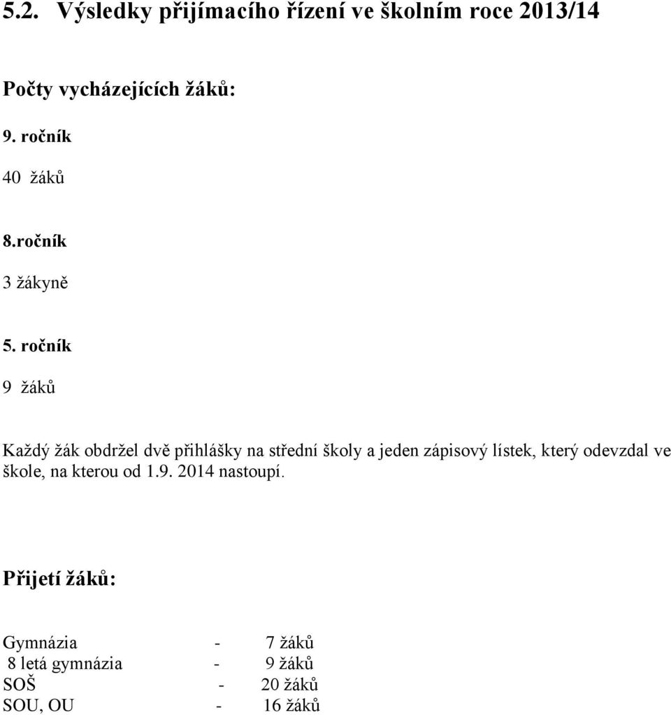 ročník 9 žáků Každý žák obdržel dvě přihlášky na střední školy a jeden zápisový lístek,
