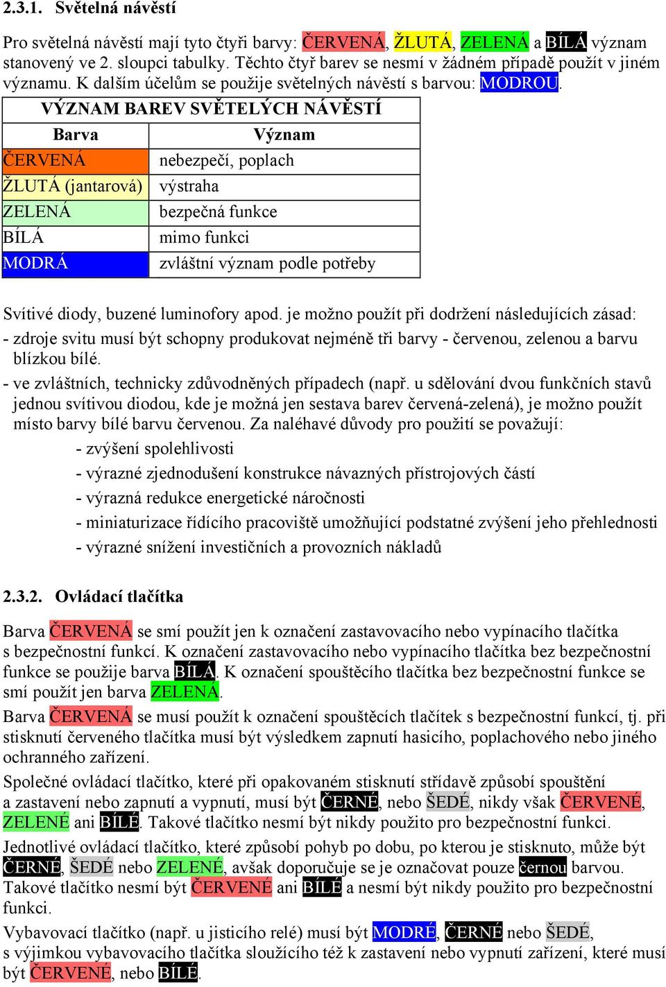 VÝZNAM BAREV SVĚTELÝCH NÁVĚSTÍ Barva ČERVENÁ ŽLUTÁ (jantarová) výstraha ZELENÁ BÍLÁ MODRÁ Význam nebezpečí, poplach bezpečná funkce mimo funkci zvláštní význam podle potřeby Svítivé diody, buzené