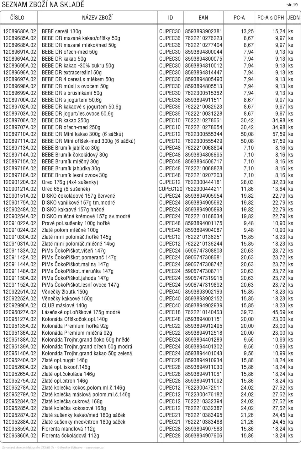 02 BEBE DR kakao 50g CUPEC30 8593894800075 7,94 9,13 ks 12089695A.02 BEBE DR kakao -30% cukru 50g CUPEC30 8593894810012 7,94 9,13 ks 12089696A.