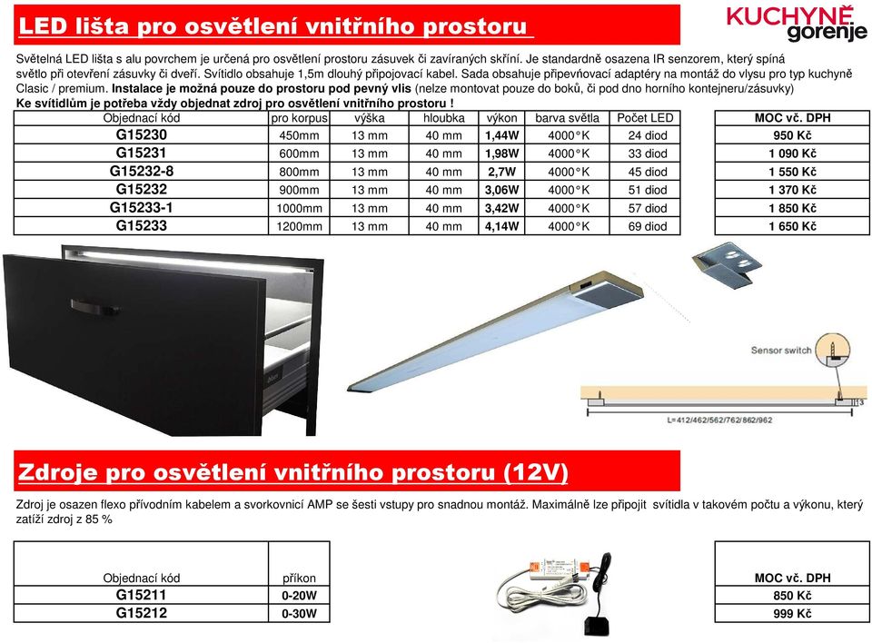 Sada obsahuje připevńovací adaptéry na montáž do vlysu pro typ kuchyně Clasic / premium.