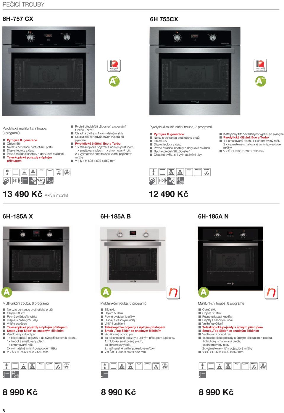 fukce Pizza Chladá dvířka s 4 vyjímatelými skly Katalytický fi ltr odváděých výparů při pyrolýze Pyrolytické čištěí: Eco a Turbo 1 x teleskopické pojezdy s úplým přístupem, 1 x smaltovaý plech, 1 x