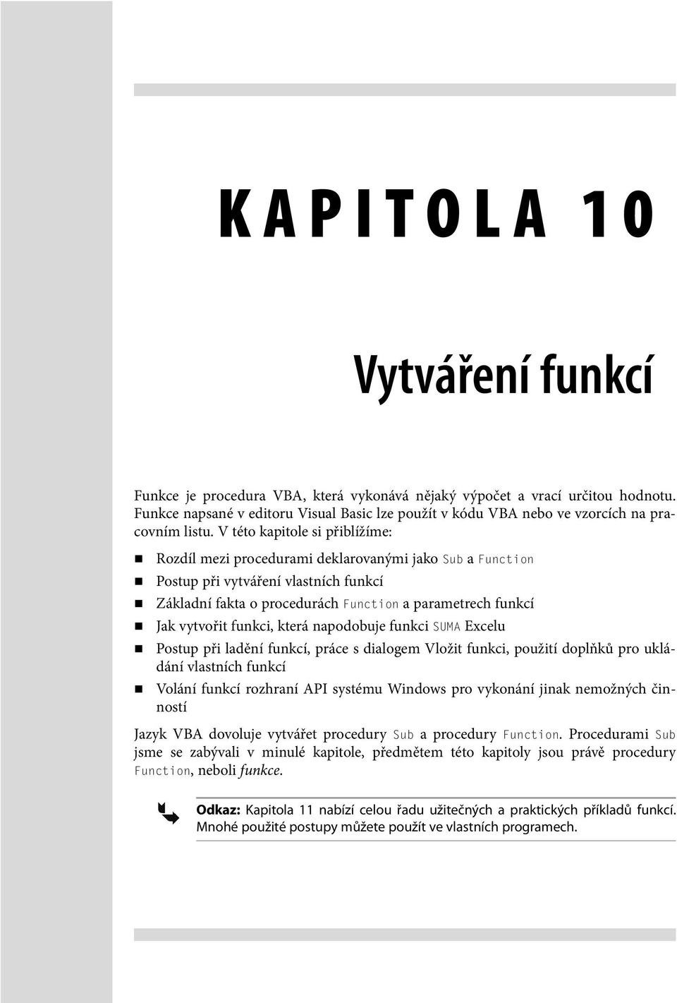 funkci, která napodobuje funkci SUMA Excelu Postup při ladění funkcí, práce s dialogem Vložit funkci, použití doplňků pro ukládání vlastních funkcí Volání funkcí rozhraní API systému Windows pro