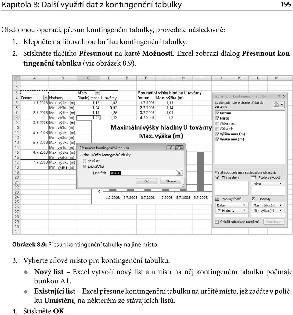 Excel zobrazí dialog Přesunout kontingenční tabulku (viz obrázek 8.9). Obrázek 8.9: Přesun kontingenční tabulky na jiné místo 3.