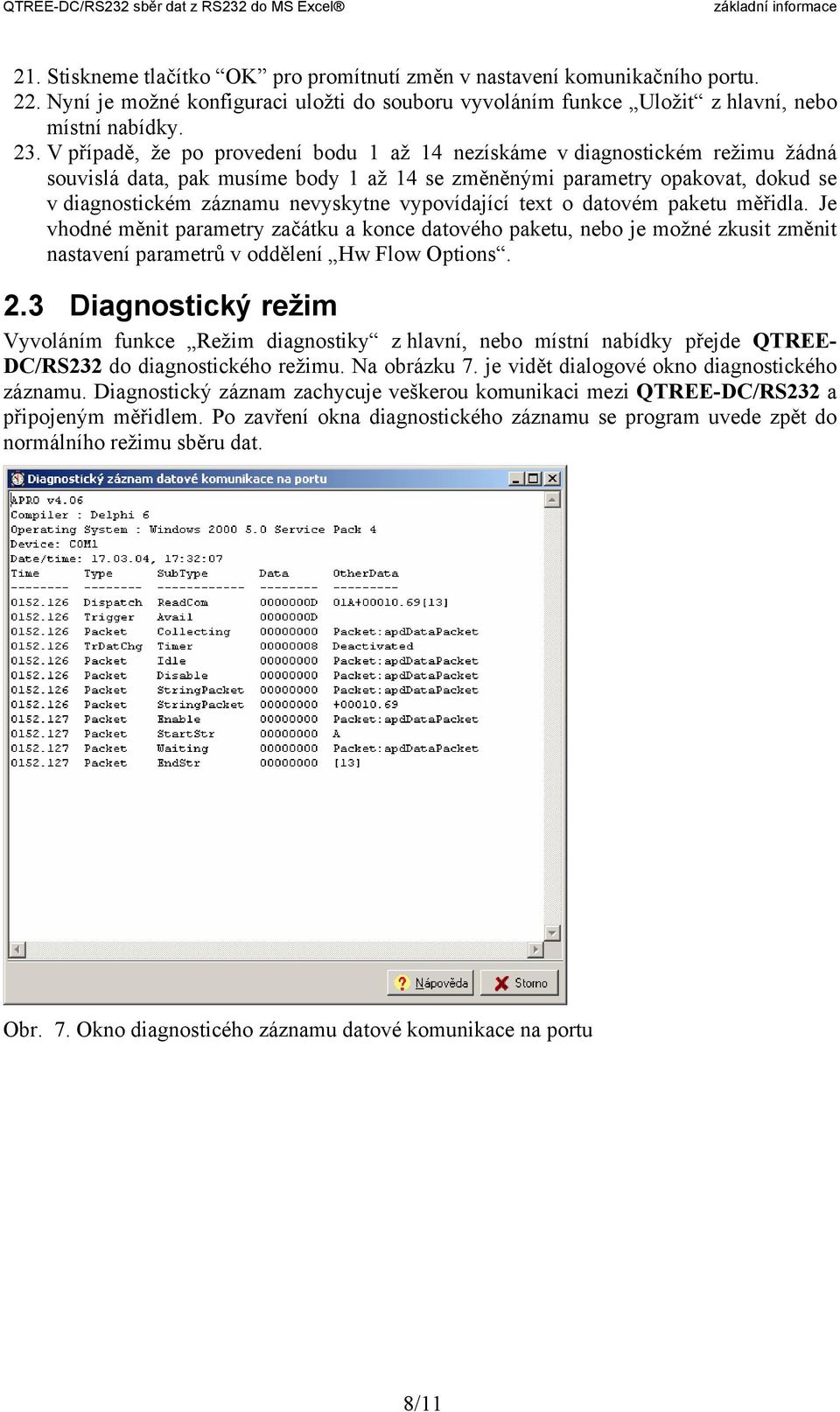 vypovídající text o datovém paketu měřidla. Je vhodné měnit parametry začátku a konce datového paketu, nebo je možné zkusit změnit nastavení parametrů v oddělení Hw Flow Options. 2.