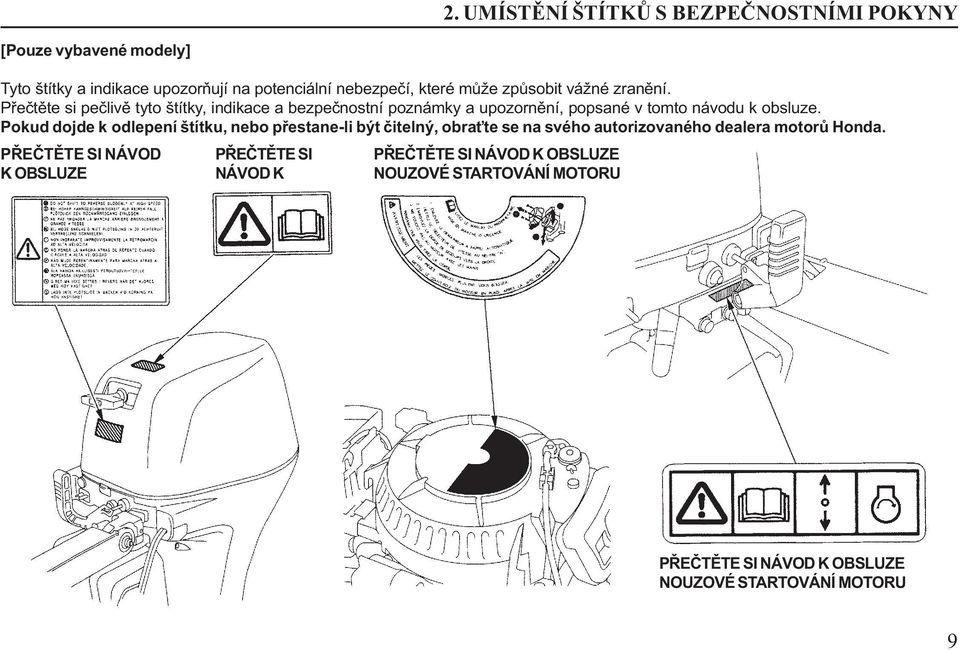 Pokud dojde k odlepení štítku, nebo přestane-li být čitelný, obraťte se na svého autorizovaného dealera motorů Honda.