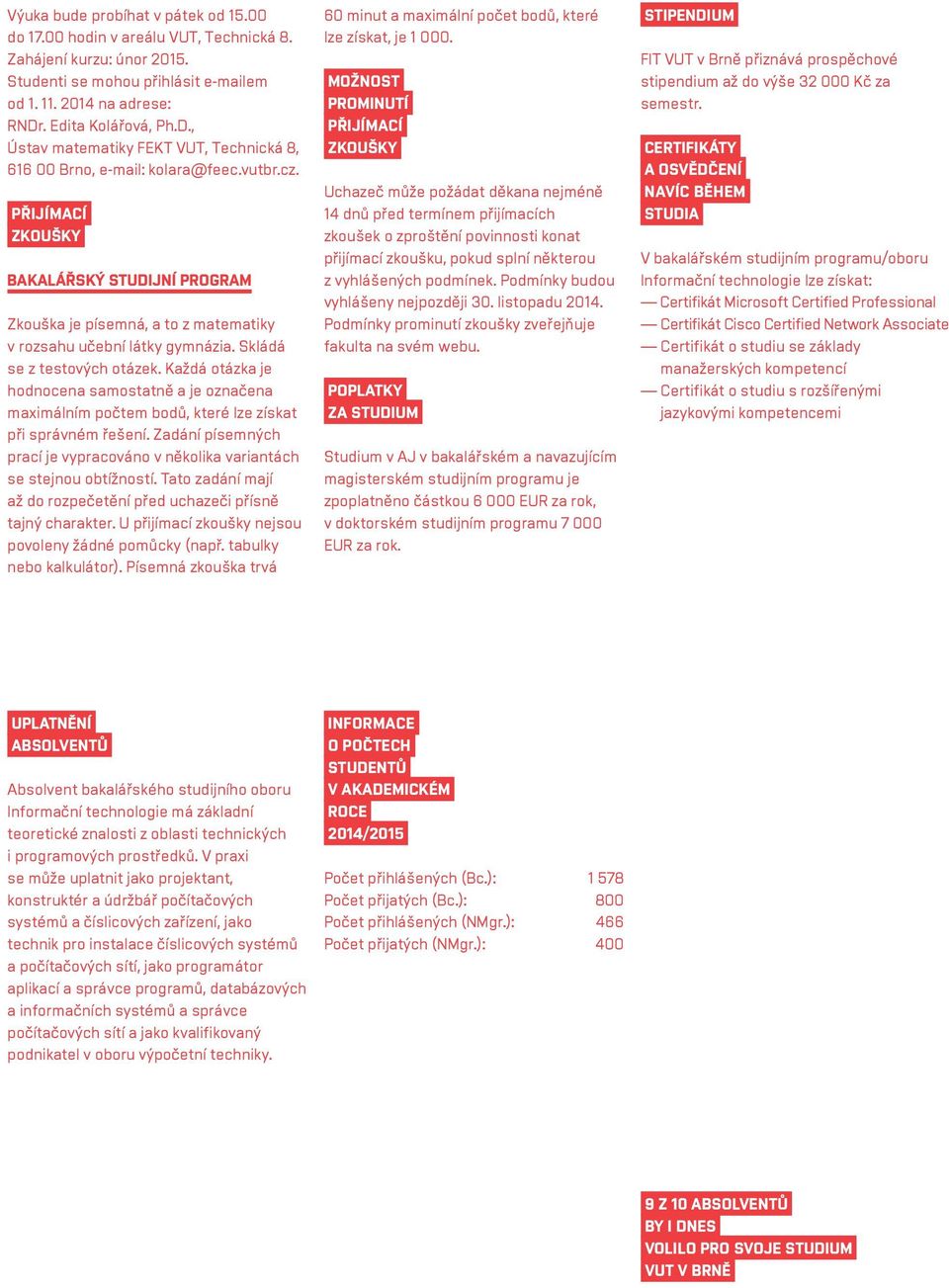 Přijímací Bakalářský studijní program Zkouška je písemná, a to z matematiky v rozsahu učební látky gymnázia. Skládá se z testových otázek.