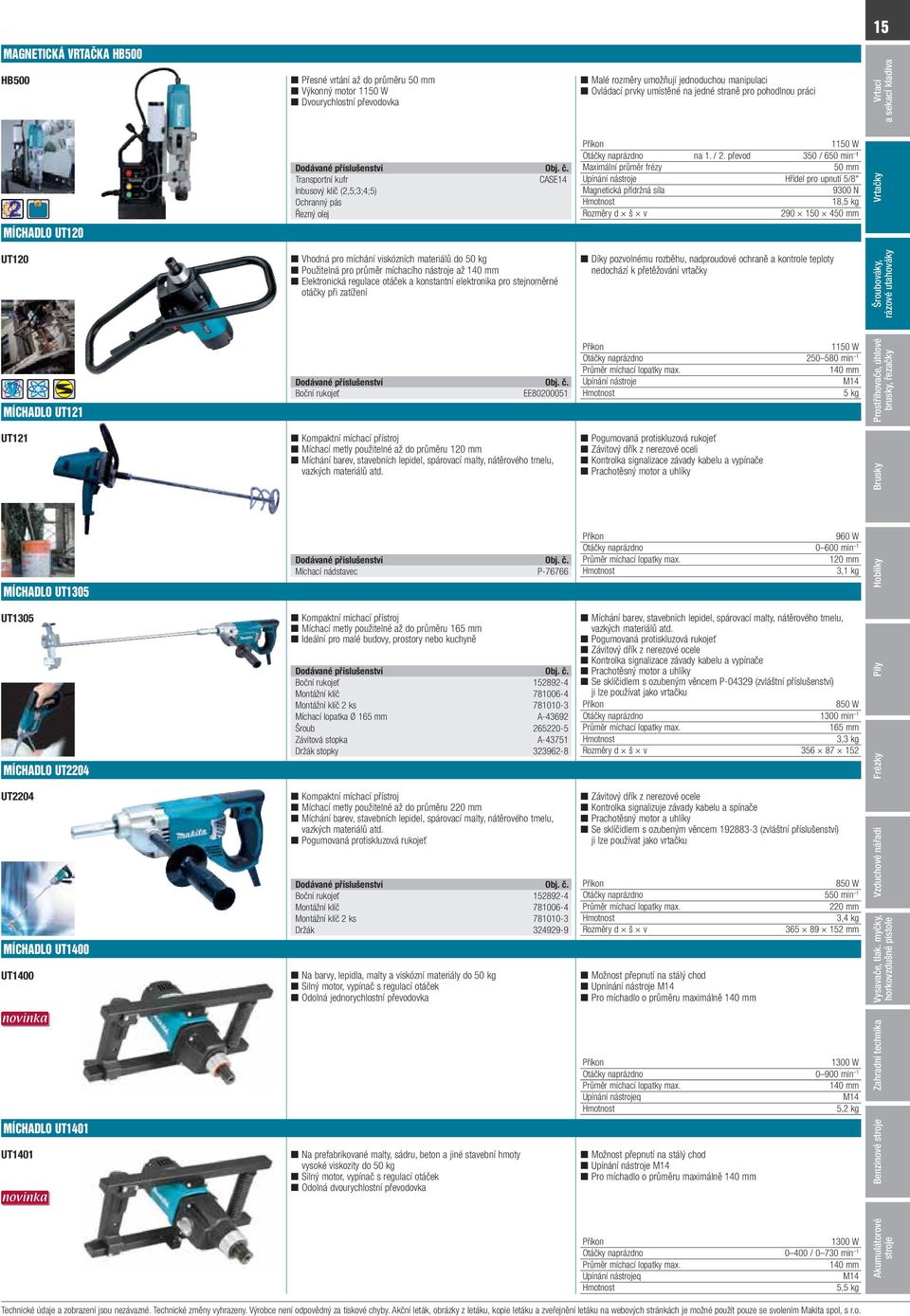 převod 350 / 650 min ¹ Maximální průměr frézy 50 mm Upínání ná Hřídel pro upnutí 5/8" Magnetická přídržná síla 9300 N 18,5 kg 290 150 450 mm MÍCHADLO UT120 UT120 Vhodná pro míchání viskózních