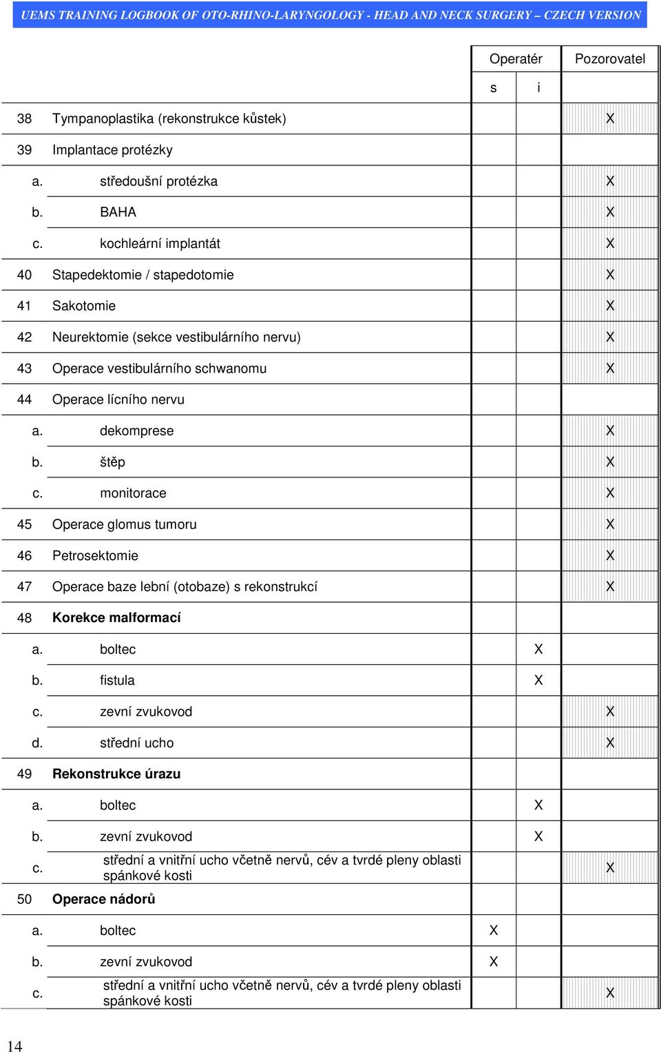 47 Operace baze lební (otobaze) s rekonstrukcí X 48 Korekce malformací boltec X fistula X zevní zvukovod X d.