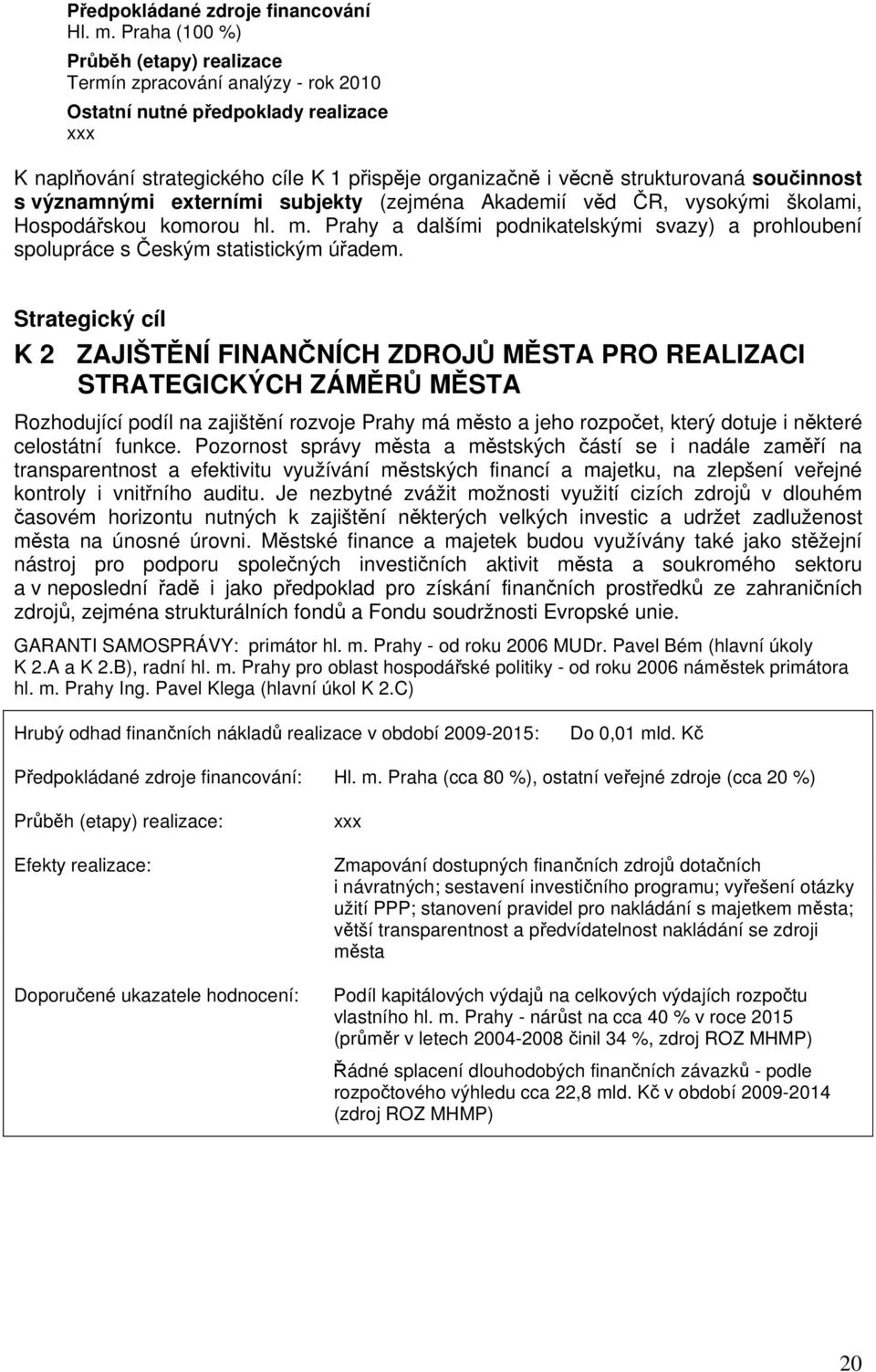 Strategický cíl K 2 ZAJIŠTĚNÍ FINANČNÍCH ZDROJŮ MĚSTA PRO REALIZACI STRATEGICKÝCH ZÁMĚRŮ MĚSTA Rozhodující podíl na zajištění rozvoje Prahy má město a jeho rozpočet, který dotuje i některé celostátní