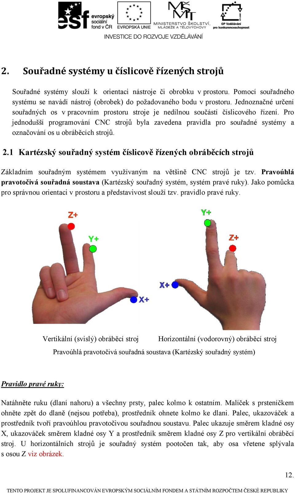 Pro jednodušší programování CNC strojů byla zavedena pravidla pro souřadné systémy a označování os u obráběcích strojů. 2.