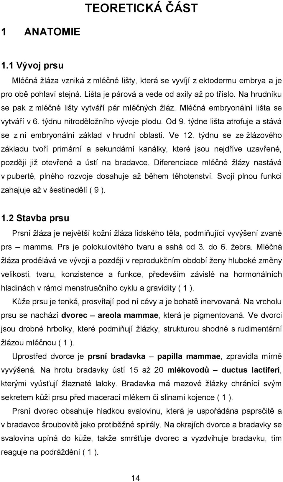 týdne lišta atrofuje a stává se z ní embryonální základ v hrudní oblasti. Ve 12.