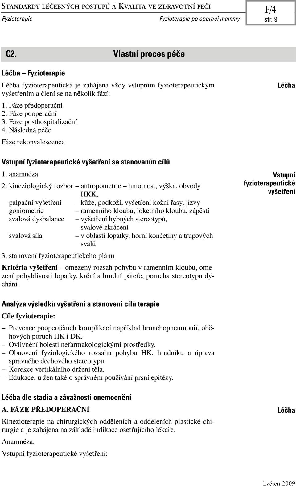 Fáze posthospitalizační 4. Následná péče Fáze rekonvalescence Vstupní fyzioterapeutické vyšetření se stanovením cílů 1. anamnéza 2.